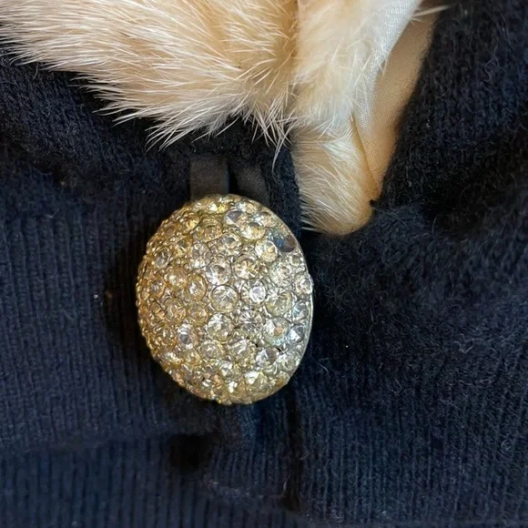 Vintage Pringle Of Scotland Cashmere Cardigan Sweater Jacket Mink Fur Collar S-M - Picture 6 of 11